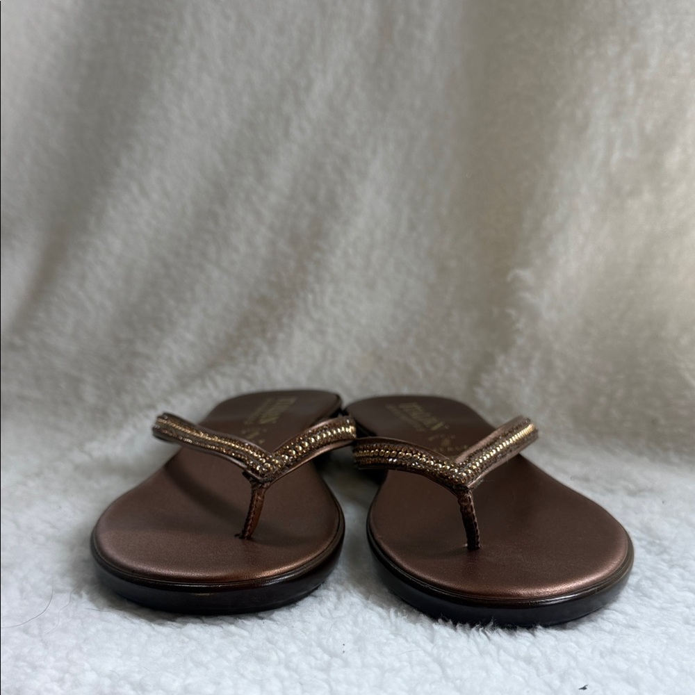 Italian Shoemakers Copper-Bronze Embellished Thong Sandals - Picture 2 of 9